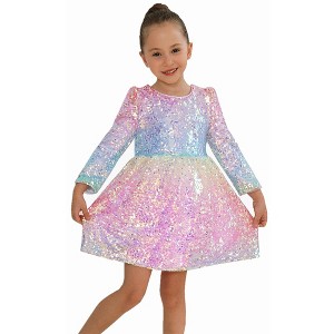 2Bunnies Girls' Ombre Sequin Long Sleeve Dress - 1 of 4