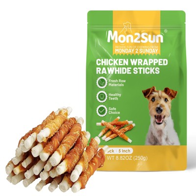 MON2SUN Dog Treats, 5 Inch Rawhide Twist Chicken Hide Sticks, Suitable for Puppy and Small Dogs, 5 Inch