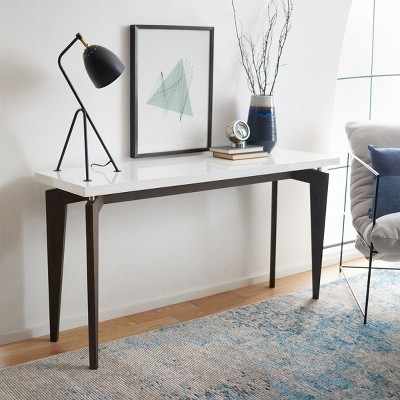 White and Dark Brown Lacquered Wood Console Table with Storage
