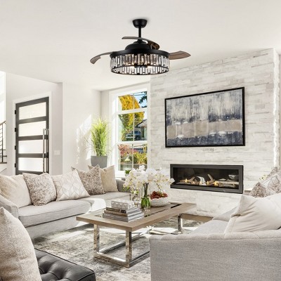 52" Matte Black Smart Crystal Ceiling Fan with Remote and Lighting