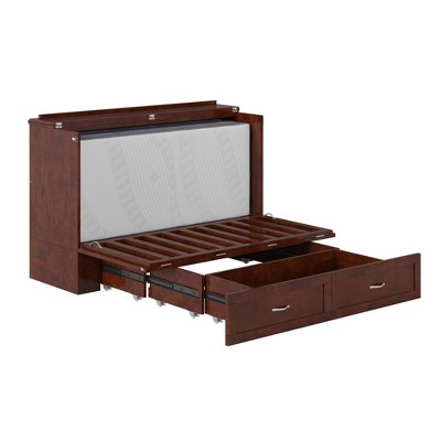 Hamilton Queen Walnut Wood Murphy Bed Chest with Drawer