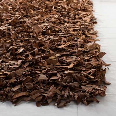 Brown Hand-Knotted Leather Shag Area Rug