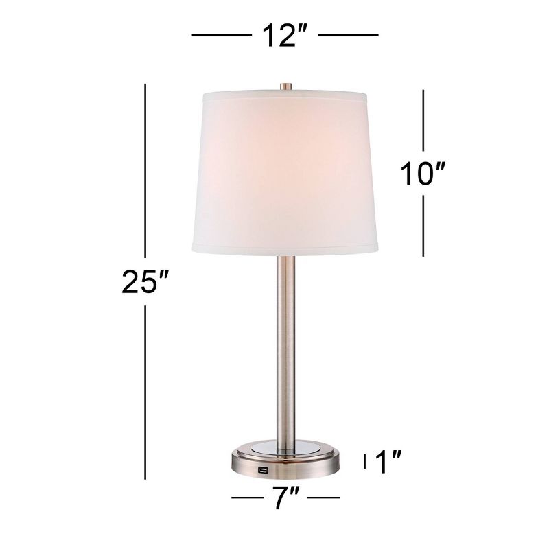360 Lighting Camile Modern Table Lamps 25" High Set of 2 Brushed Nickel with Table Top Dimmers USB Charging Port Off White Drum Shade for Office Desk, 4 of 10