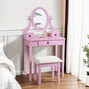 NicBex Vanity Desk with Mirror 30" Vanity Table with Oval Mirror, British Style Wood Makeup Vanity with 3 Drawer and 1 Upholstered Stool - 1 of 4