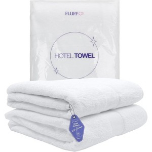 FluffCo Luxury Hotel Towel | Highly Absorbent Premium Bath Towel Made from 100% Cotton | Super Soft White Towel with Twill Satin Border - 1 of 4