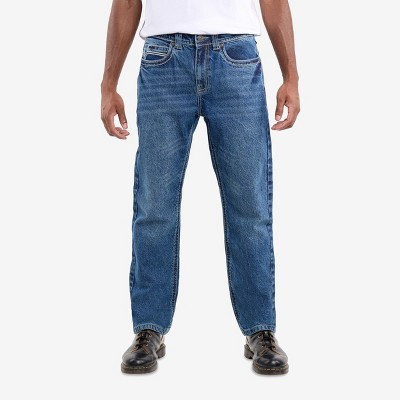 CULTURA Men's Saddle Stitch Relaxed Slim Fit Jeans in MEDIUM BLUE Size ...