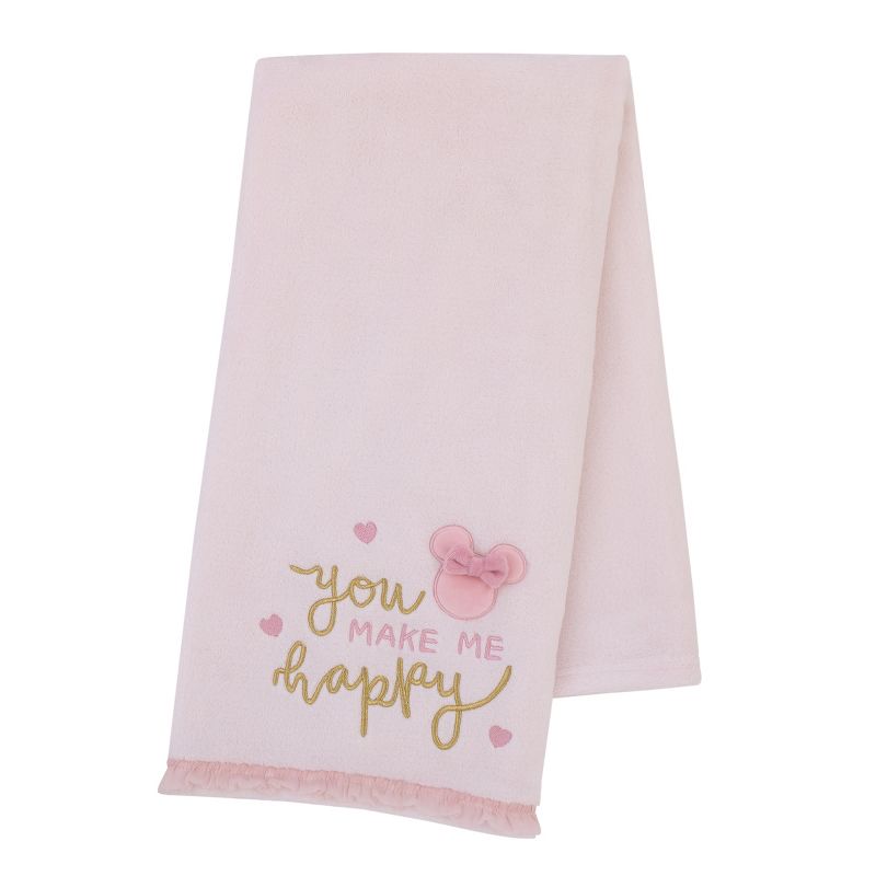 Disney Minnie Mouse My Happy Place Pink Super Soft Appliqued Baby Blanket, 3 of 7