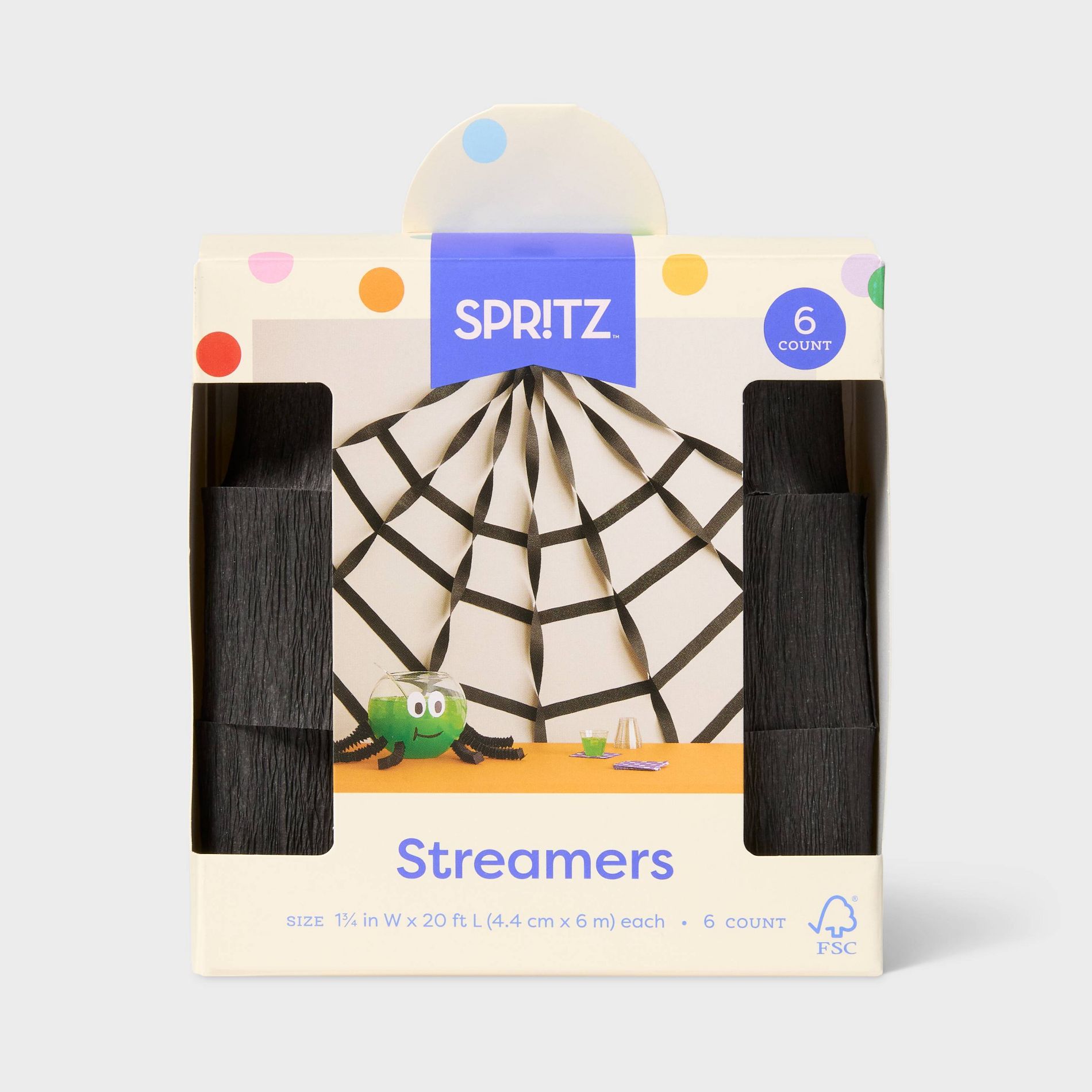 6ct Halloween Crepe Paper Streamers Party Decorations Black - Spritz™