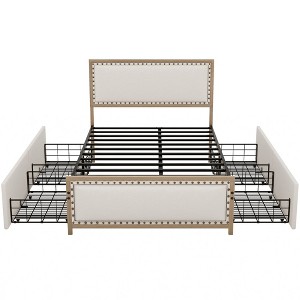 NicBex Full Size Upholstered Bed Frame with Nailhead Decoration and 4 Drawers for Adults/Boys/Girls,White+Brown - 1 of 4