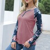 Anna-Kaci Women's Long Sleeve Raglan Henley Top with Button Detail and Floral Print Sleeves - 2 of 4