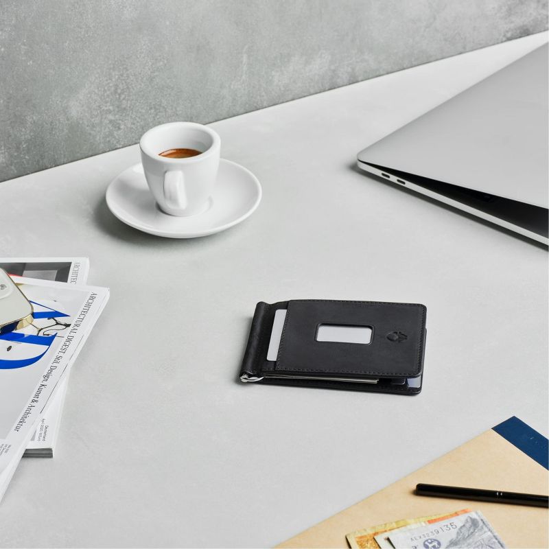DONBOLSO Slim Leather Wallet Minimalist Bifold Wallet for Men - RFID Blocking Protection Money & Card Holder, Black, 2 of 5