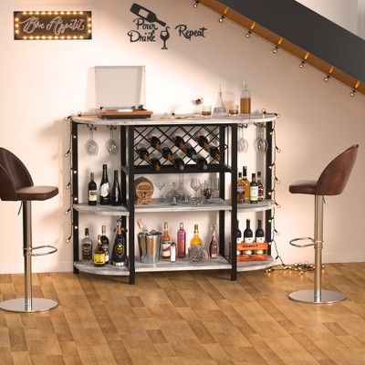 Aheaplus 47-inch Storage Wine Cabinet with Glass Racks, Coffee Bar with Shelves