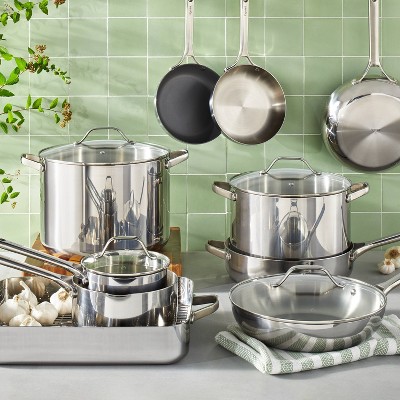 12pc Nonstick Stainless Steel Cookware Set with 6pc Pan Protectors Silver -  Figmint™