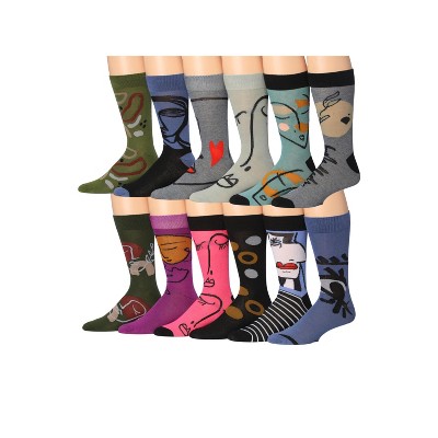 James Fiallo Men's 12 Pairs Abstract Art Palette Colorful Elegant Funky Unique Pattern Dress Socks