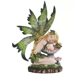 FC Design 6"H Green Butterfly Wings Forest Fairy Sleeping on Mushroom Statue Fantasy Decoration Figurine
