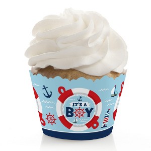 Big Dot of Happiness Ahoy It's a Boy - Nautical Baby Shower Decorations - Party Cupcake Wrappers - Set of 12 - 1 of 4