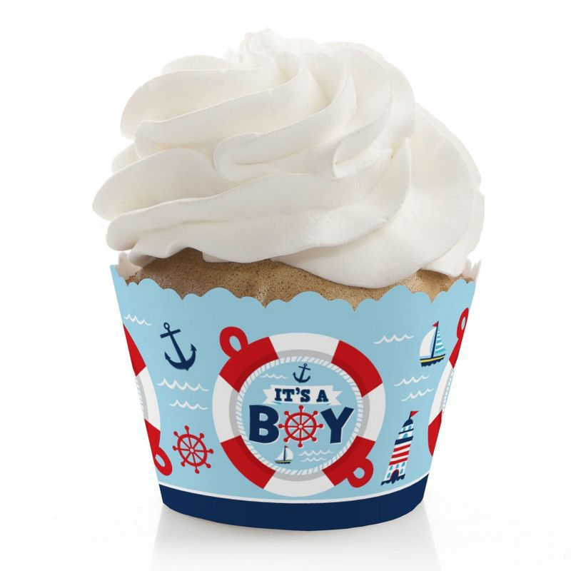 Big Dot of Happiness Ahoy It's a Boy - Nautical Baby Shower Decorations - Party Cupcake Wrappers - Set of 12, 1 of 5