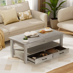 Greenstell Vintage solid wood gas pressure lift coffee table with drawers and hidden compartments for storage - 1 of 4