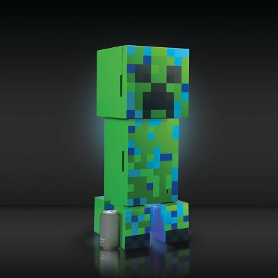 Minecraft Green Creeper Body 12 Can Mini Fridge 8L 2 Door Ambient Lighting  25.2 H 9.5 W 9.1 D 
