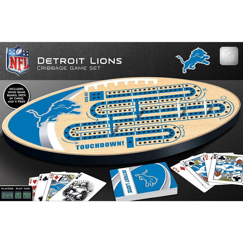 MasterPieces Officially Licensed  NFL Detroit Lions Wooden Cribbage Game for Adults, 1 of 7