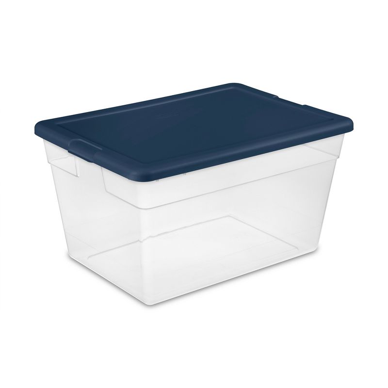 Sterilite Stackable Clear Home Storage Box with Handles and Marine Blue Lid for Efficient, Space Saving Storage and Organization, 3 of 11