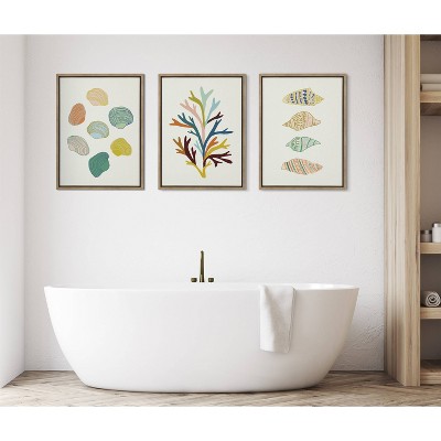 Ocean Treasures Multicolor Shell Canvas Art with Wooden Frame