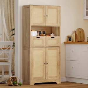 USIKEY Tall Bathroom Storage Cabinet with 2 Drawers & 2 Adjustable Shelves, Bathroom Storage Cabinet with 4 Doors, for Living Room, Entryway - 1 of 4
