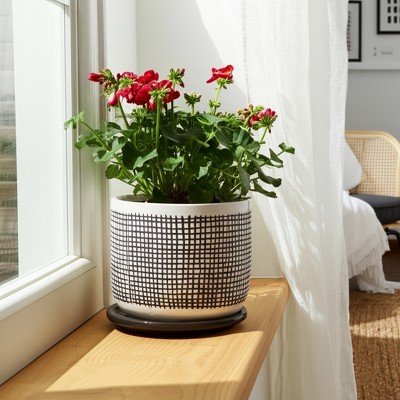 Stoneware Ceramic Saucer Planter with Drainage Hole
