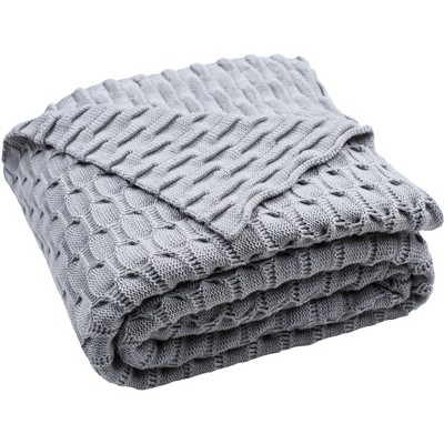 Noela Knit Throw Blanket Light Grey 50