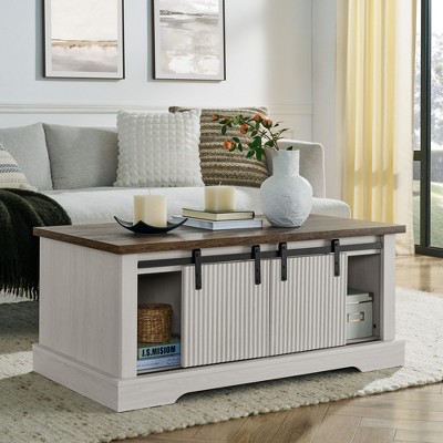 Vynxaria 41.3" Coffee Table with Storage, Farmhouse Cocktail Table with Adjustable Shelves, Rectangular Rustic Table for Living Room, Meeting Room