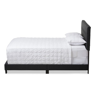 King-Sized Dark Charcoal Gray Tufted Upholstered Bed with Wood Frame