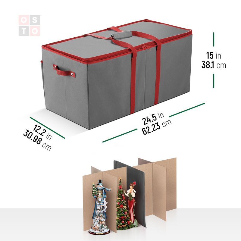 OSTO Christmas Figurine Storage Box Fits 8 Figurines of 15” in Height; Lightweight Non-Woven, Includes 4 Carry Handles, Card Slot, and Pockets, 3 of 5