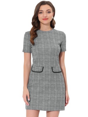 INSPIRE CHIC Women's Work Short Sleeve Vintage Houndstooth Pencil Sheath Dress