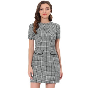 INSPIRE CHIC Women's Work Short Sleeve Vintage Houndstooth Pencil Sheath Dress - 1 of 4