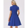 INSPIRE CHIC Women's Vintage Flat Collar V Neck Short Sleeve Belted 1950s Flare Dress - 3 of 4