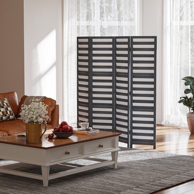 Gray Solid Wood 4-Panel Folding Room Divider