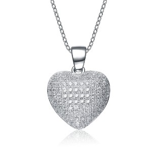 Guili Sterling Silver Rhodium Plated Micro Set Heart Shape Drop Pendant with Cubic Zirconia for a Glamorous Look, Perfect for Parties - 1 of 3