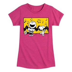 Girls' - Peanuts - Charlie And Snoopy Dance Time Fitted Short Sleeve Graphic T-Shirt - 1 of 4
