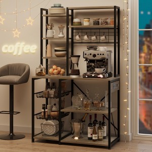 Bakers Rack with Power Outlets, 7-Tier Industrial Microwave Stand with Wire Basket & Hanging Self, - 1 of 4