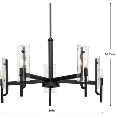 Progress Lighting, Rivera Collection, 5-Light Chandelier, Matte Black, Clear Textured Glass.