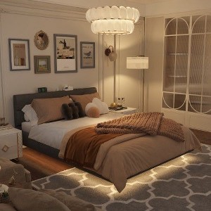 FUFU&GAGA Queen Size bed with Headboard and Led Lights Gray - 1 of 4