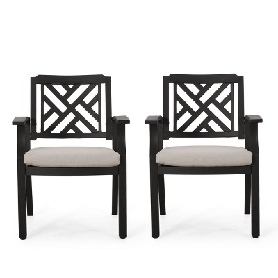 Waterford Black Aluminum Dining Chairs with Light Beige Cushions