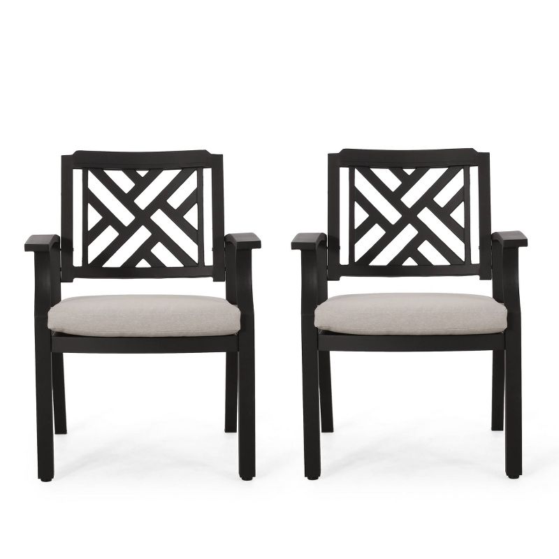 Waterford 2pk Outdoor Aluminum Dining Chairs - Antique Black/Light Beige - Christopher Knight Home, 4 of 13