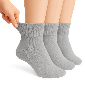 AWS/American Made Non-Binding Diabetic Ankle Socks – 3 Pair Pack, Moisture-Wicking Cotton (Unisex for Men & Women) - 1 of 4