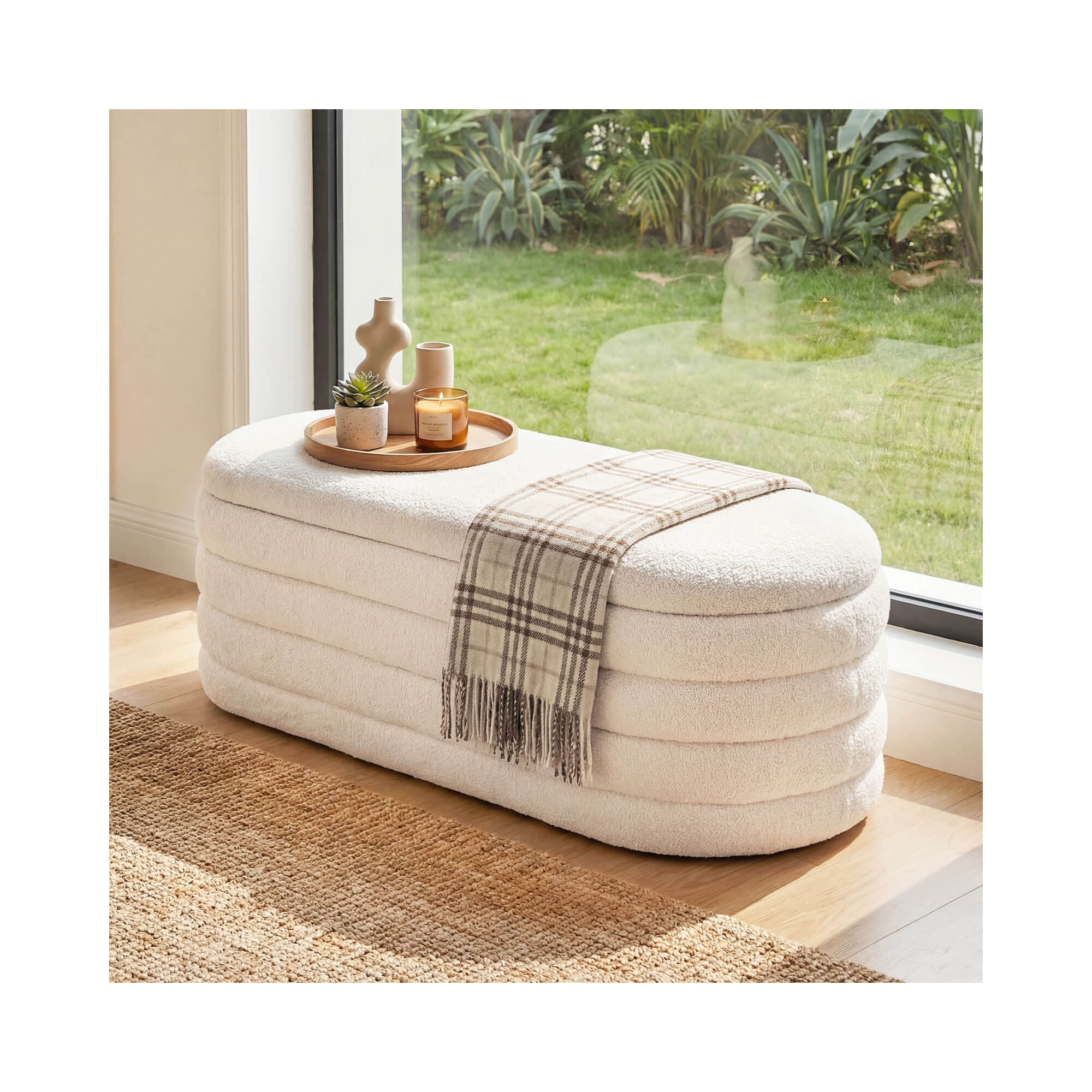 Costway Upholstered Fabric Storage Ottoman Bench,Entryway Bedroom Bench,End of Bed Stool
