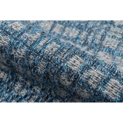 Navy Blue Geometric Synthetic Indoor/Outdoor Runner Rug