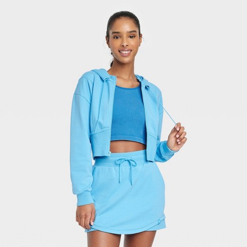Women's Full Zip French Terry Cropped Hooded Sweatshirt - Joylab™ Light  Blue Xl : Target