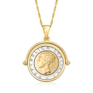 Ross-Simons Genuine Lira Coin Necklace in 18kt Gold Over Sterling From Italy Size - 1 of 4