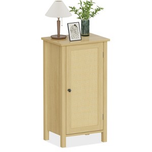 Boho Nightstand,16 Inch Rattan Nightstand with Drawer,Bedside Table for Bedroom | Sturdy Legs & Wood Top | Small Accent Cabinet - 1 of 4