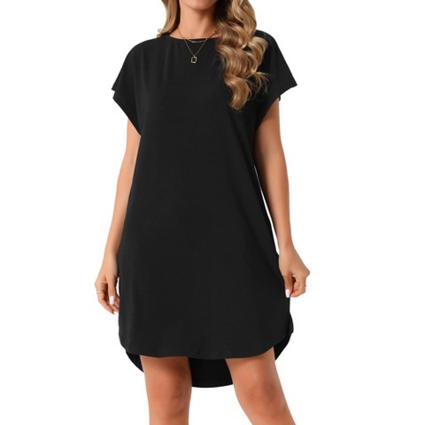 Женские платья INSPIRE CHIC Women's Summer Short Sleeve Casual Crew Neck with Pockets Roll Hem Mini Dress Black Large